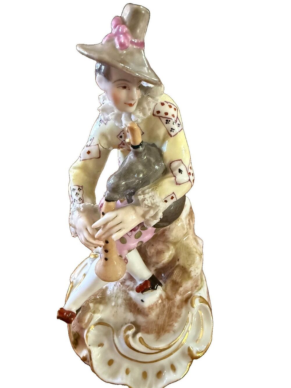 19th C Marx Eugene Clauss Porcelain Jester Bagpiper Figurine EC Mark